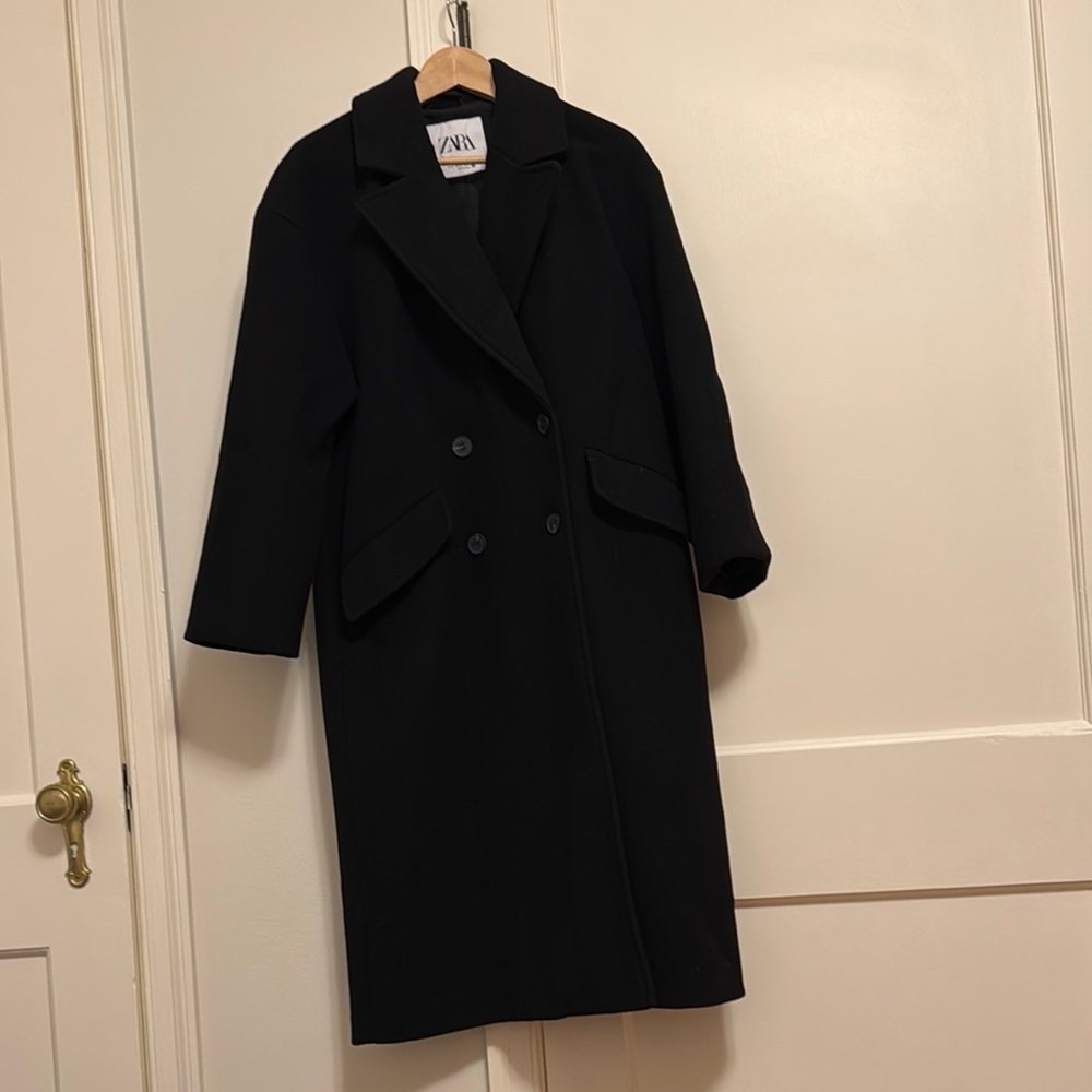 Zara Long Wool Blend Double Breasted Coat